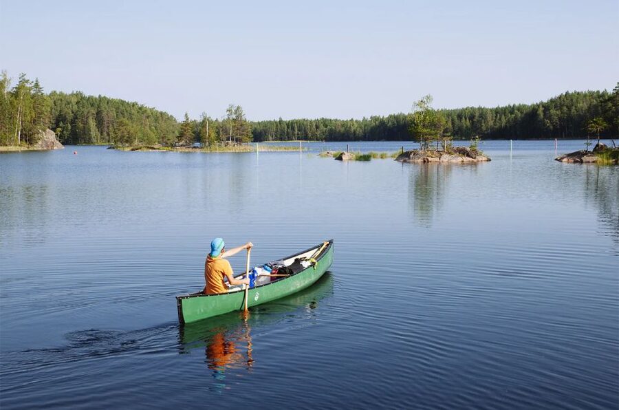 Lapland: Canoeing Trip with Reindeer and Husky Farm Tour - Huskies up close, with a seasonal carriage ride