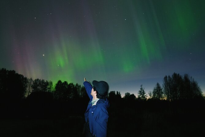 Northern lights hunting photo tour with bbq; small groups - Chasing the aurora from Rovaniemi after dark