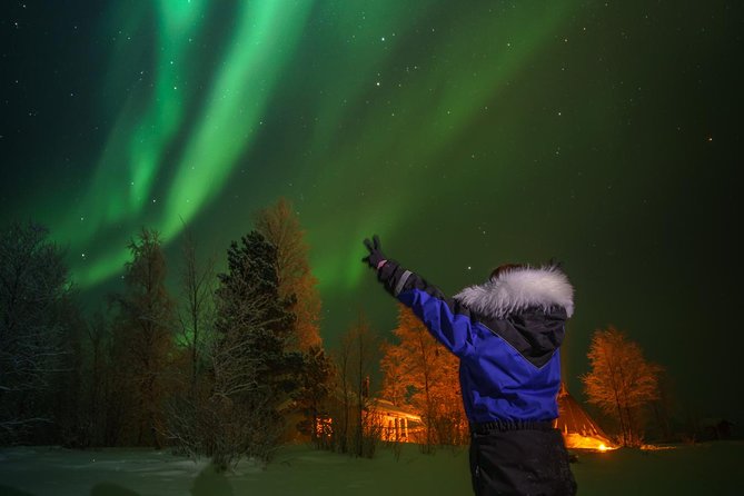 Northern lights tour to Lake Inari from Ivalo, Reindeers & Dinner - The snowmobile-pulled sleigh across the frozen route