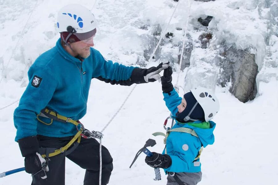Pyhätunturi: Kid's Ice Climbing Adventure in Finnish Lapland - Getting fitted with helmets, harnesses, and boots