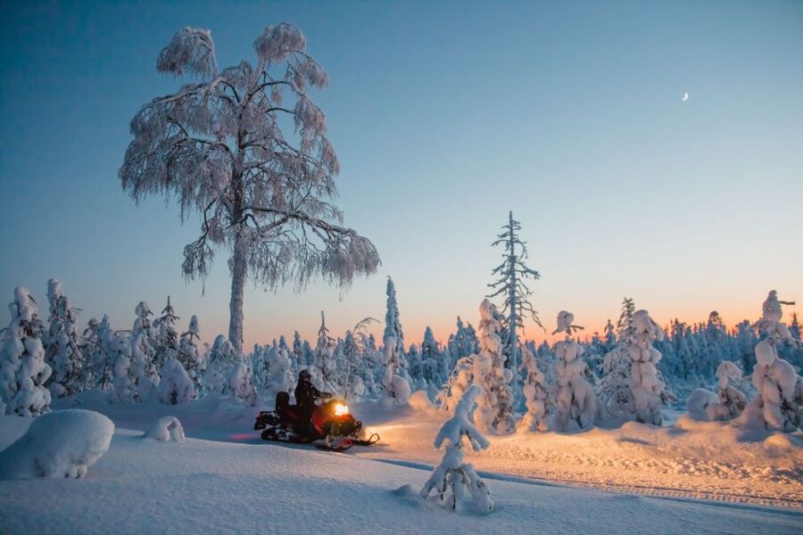 Saariselkä: Evening Snowmobile Tour with Fire & picnic - The fire stop and picnic in the dark